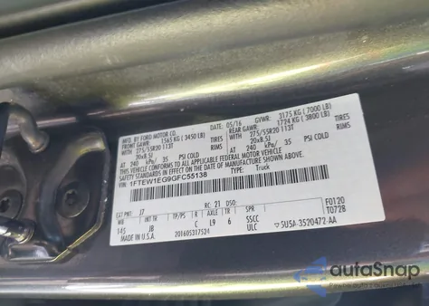 2016 Ford F150 Xlt z USA, uszkodzony, nr VIN 1FTEW1EG9GFC55138